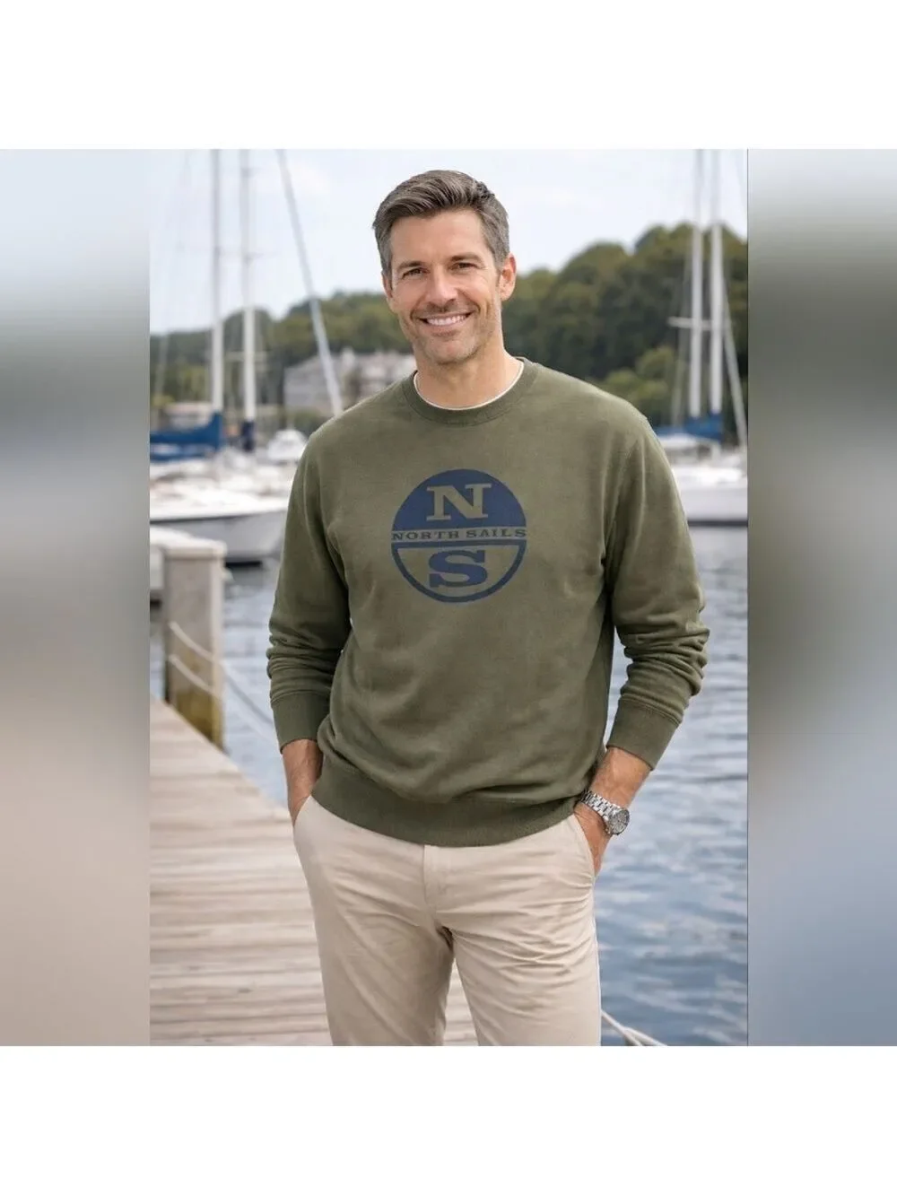 North Sails Men’s Olive Green Crewneck Sweatshirt | XXL | NWT | Preppy Sporty